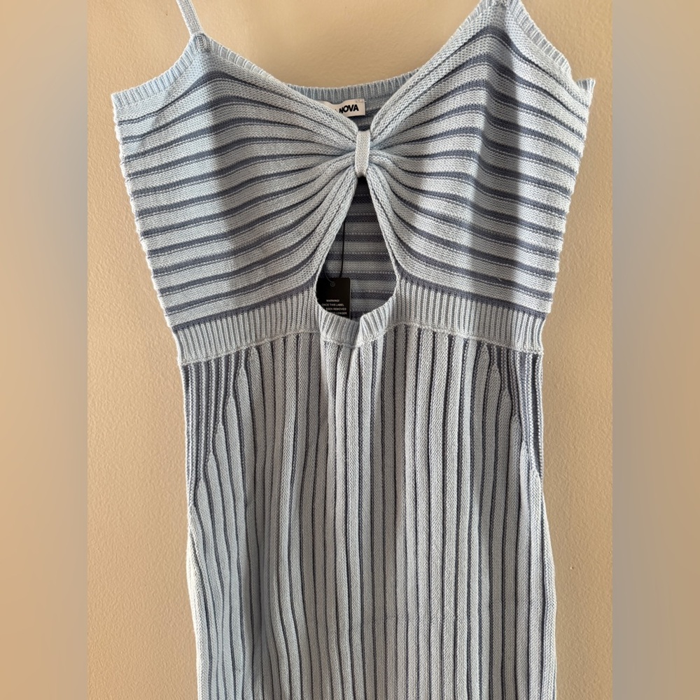 NWT - Fashion Nova Light Blue Ribbed Knit Cutout Midi Dress - Picture 3 of 8